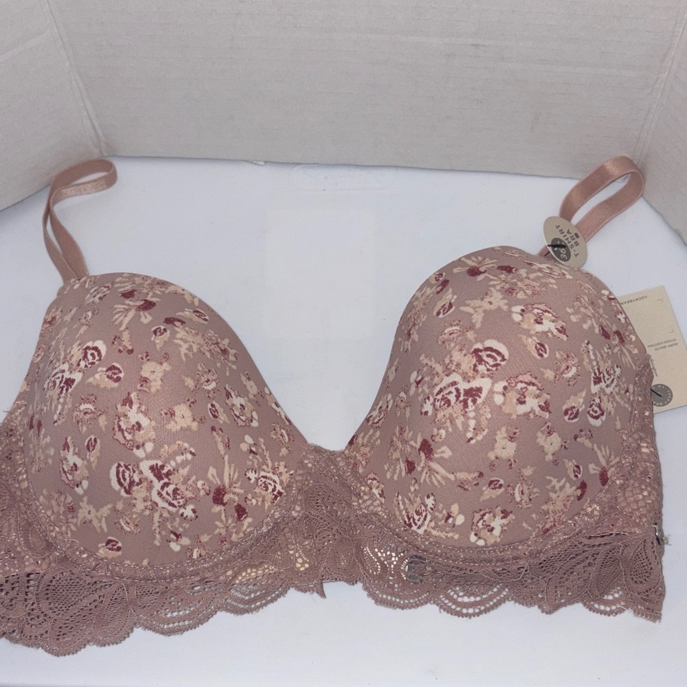 New Lucky brand underwire T-shirt bra lightly lined pink floral size 36C